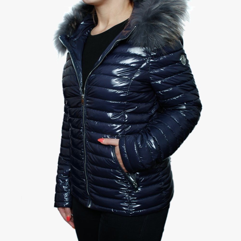 Jolia Blue Shiny Nylon Padded Jacket