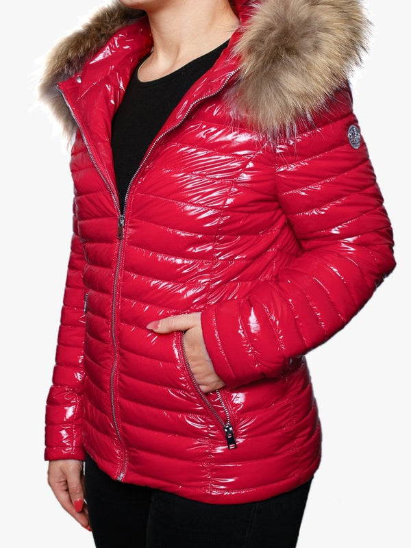 Jolia Red Shiny Nylon Padded Jacket