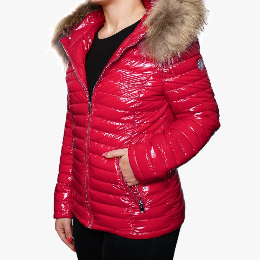 Jolia Red Shiny Nylon Padded Jacket