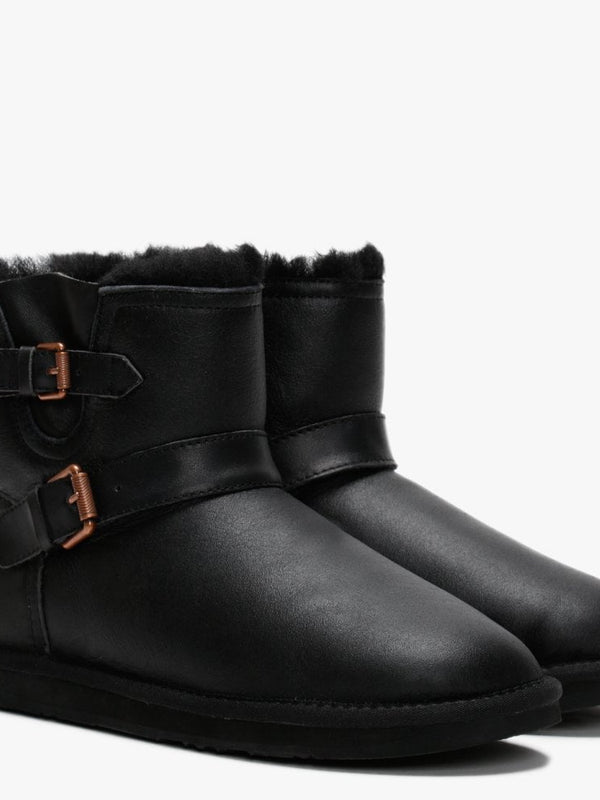 Machina X Short Black Double Faced Sheepskin Leather Ankle Boots