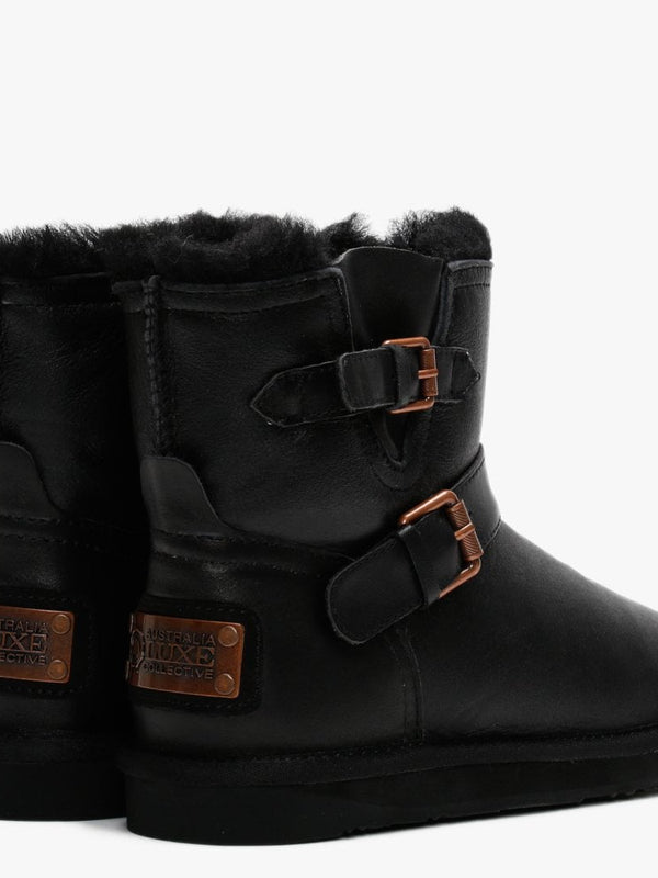Machina X Short Black Double Faced Sheepskin Leather Ankle Boots