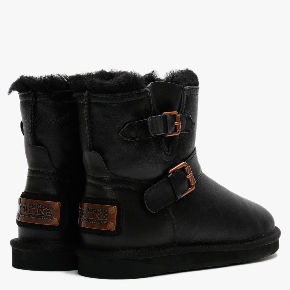 Machina X Short Black Double Faced Sheepskin Leather Ankle Boots