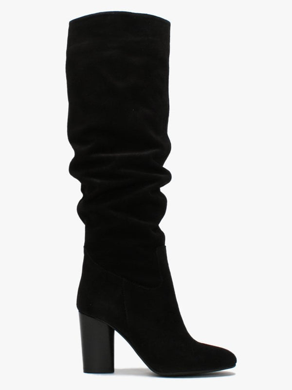Lorna Black Suede Block Heel Over The Knee Boots