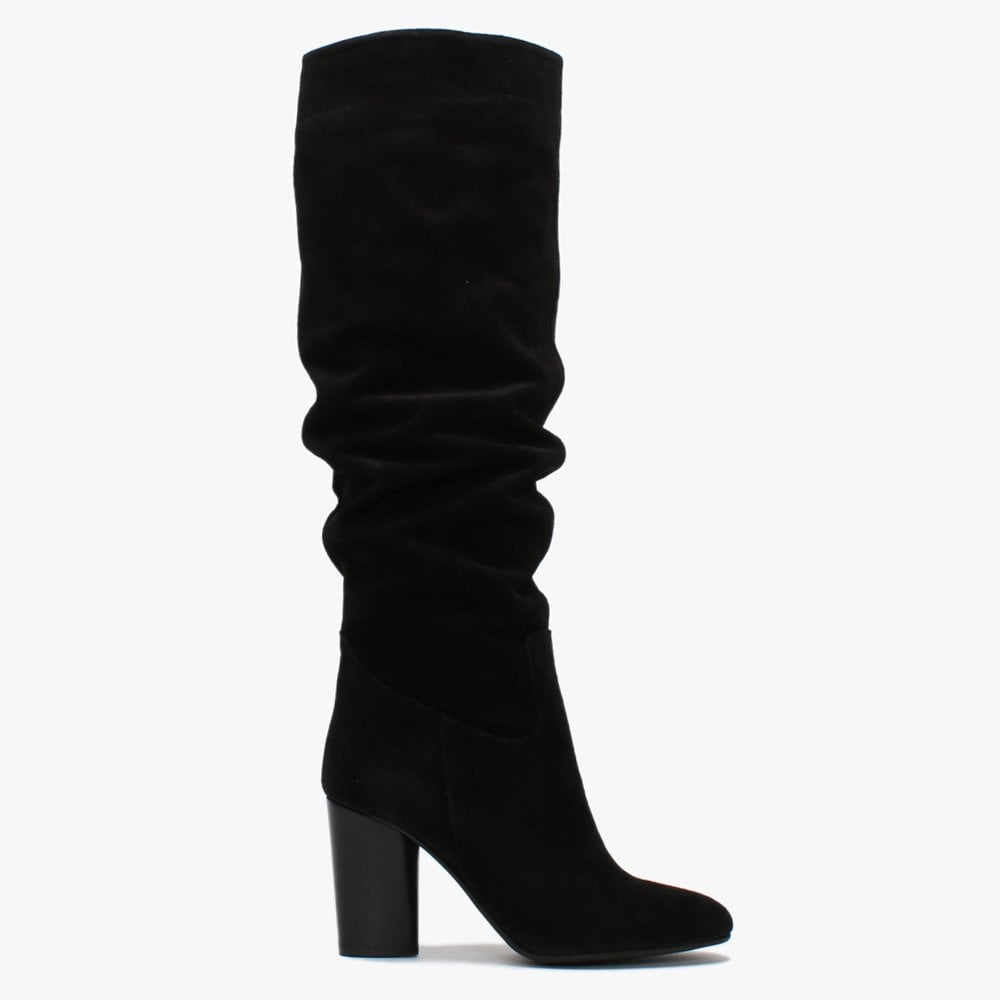 Lorna Black Suede Block Heel Over The Knee Boots