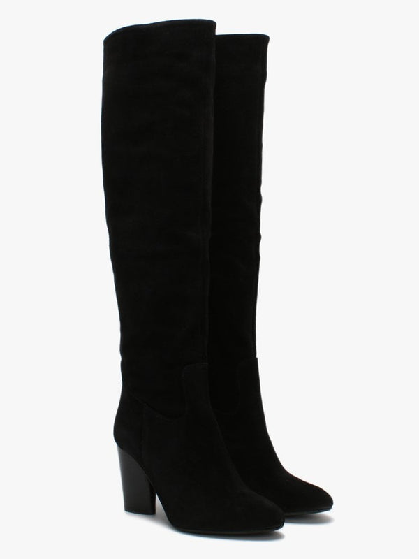 Lorna Black Suede Block Heel Over The Knee Boots