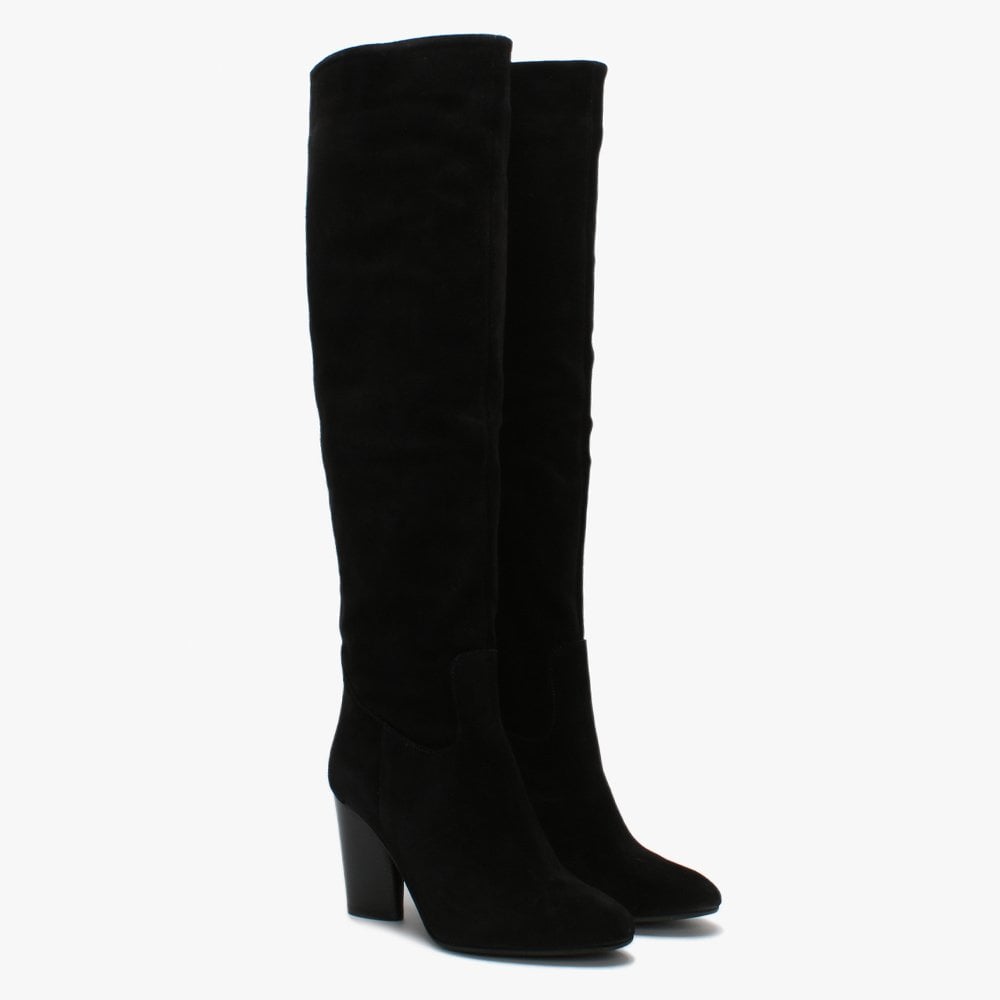 Lorna Black Suede Block Heel Over The Knee Boots