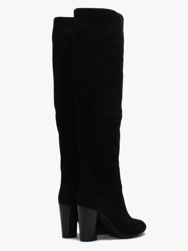 Lorna Black Suede Block Heel Over The Knee Boots