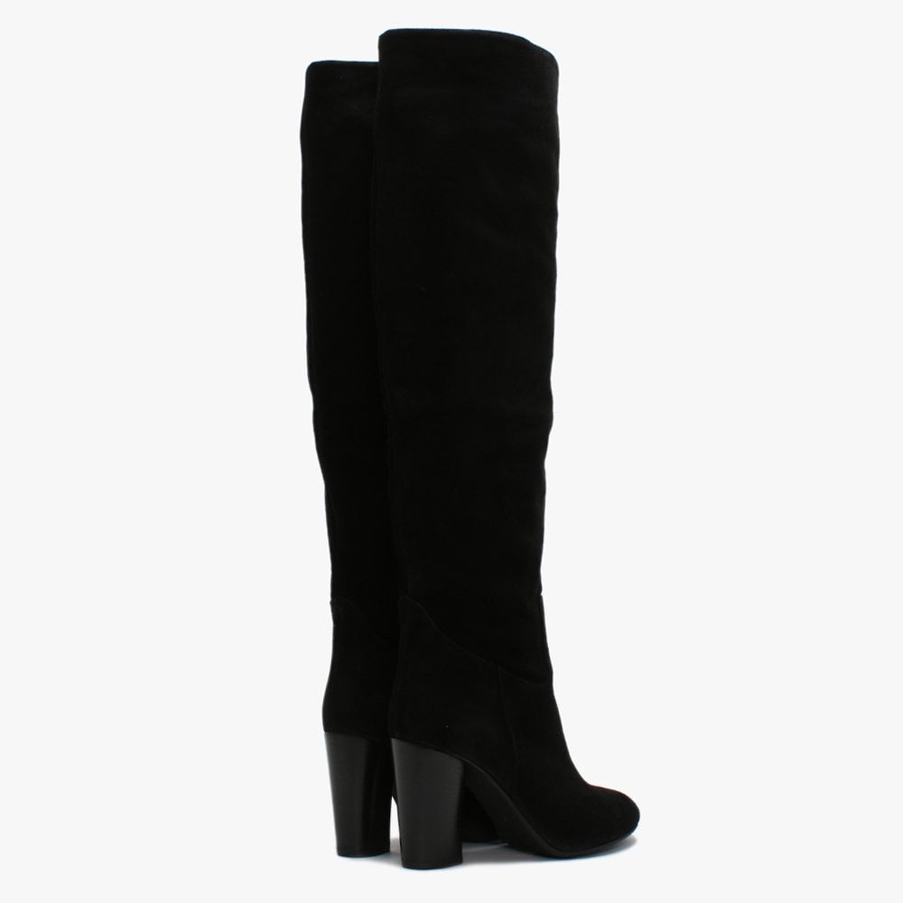 Lorna Black Suede Block Heel Over The Knee Boots