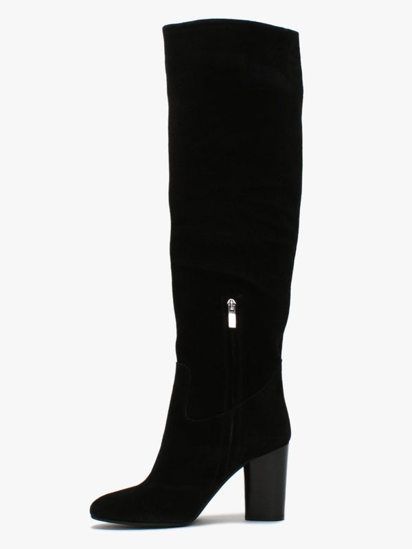 Lorna Black Suede Block Heel Over The Knee Boots