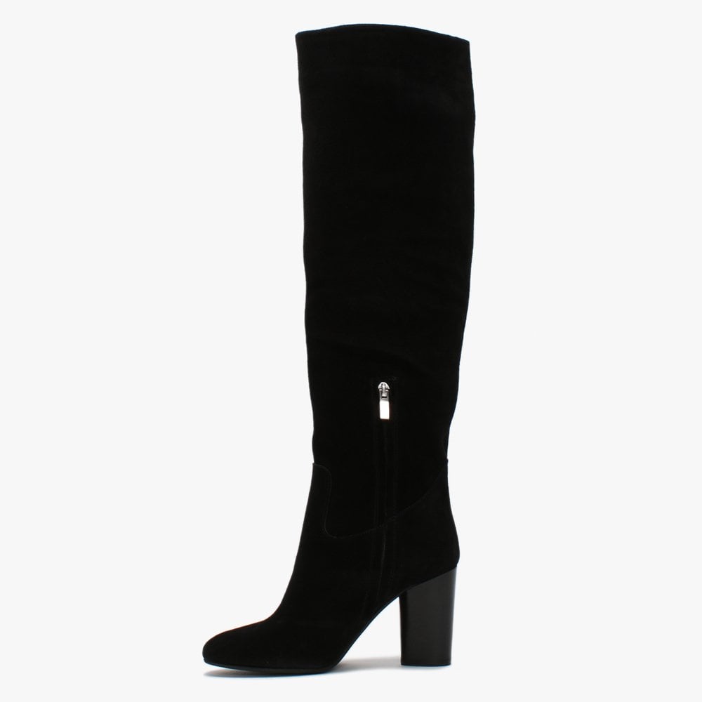 Lorna Black Suede Block Heel Over The Knee Boots