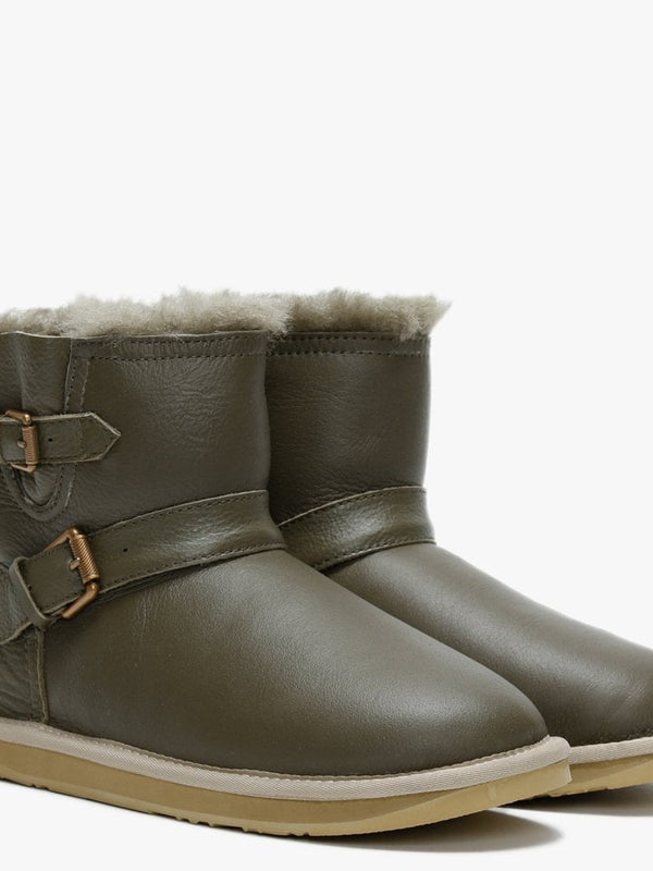 Machina X Short Khaki Double Faced Sheepskin Leather Ankle Boots