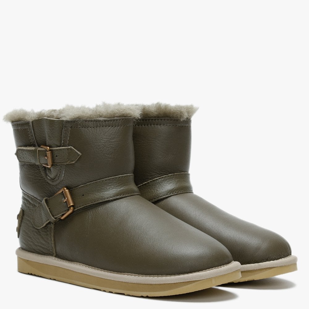 Machina X Short Khaki Double Faced Sheepskin Leather Ankle Boots