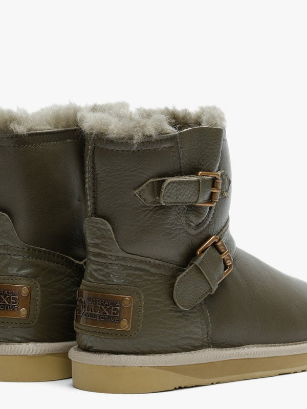 Machina X Short Khaki Double Faced Sheepskin Leather Ankle Boots