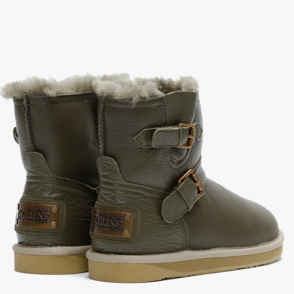 Machina X Short Khaki Double Faced Sheepskin Leather Ankle Boots