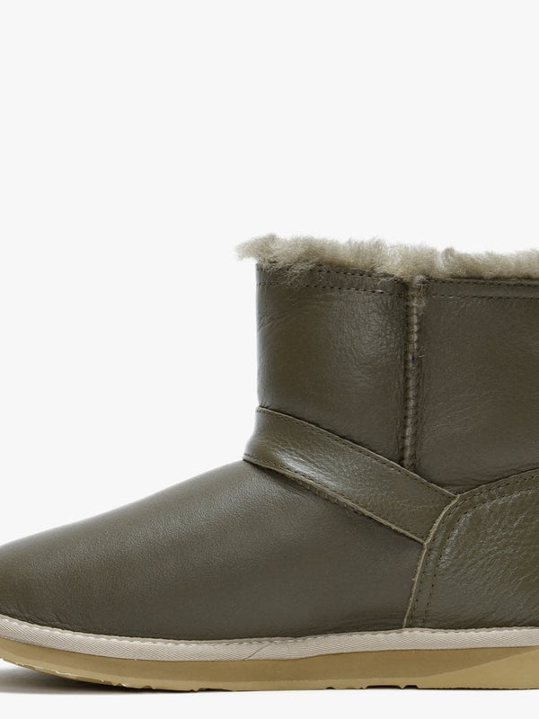 Machina X Short Khaki Double Faced Sheepskin Leather Ankle Boots