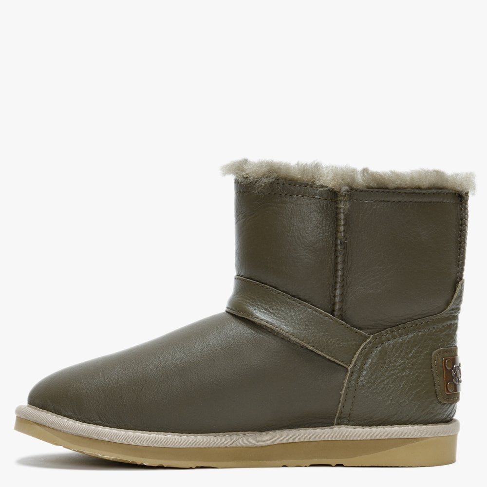Machina X Short Khaki Double Faced Sheepskin Leather Ankle Boots