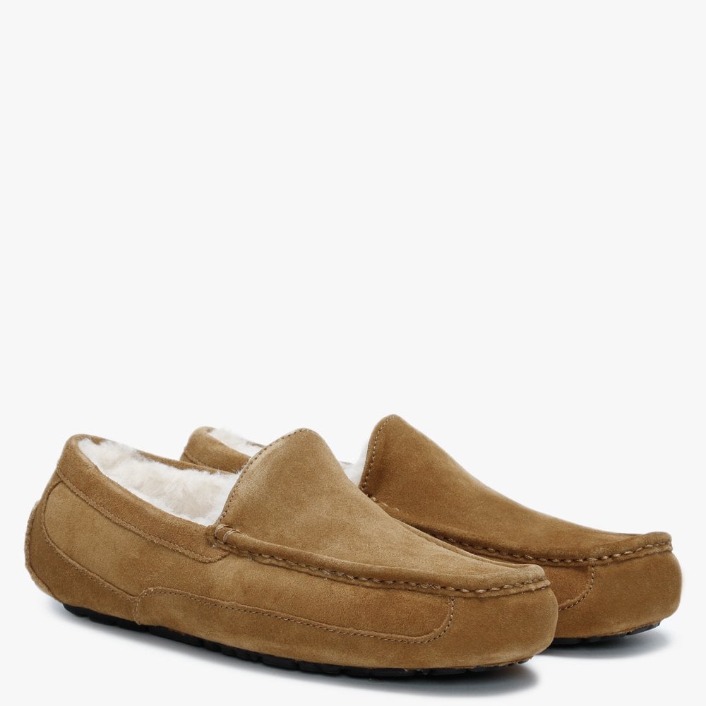 Men’s Ascot Chestnut Suede Shearling Slippers