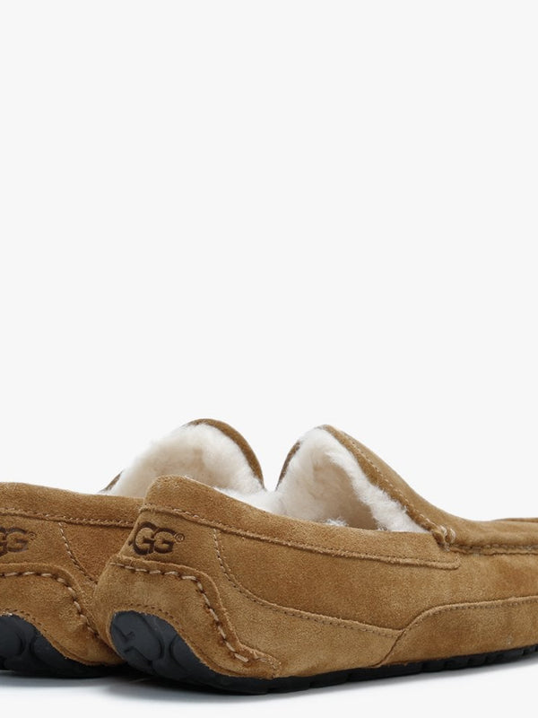 Men’s Ascot Chestnut Suede Shearling Slippers