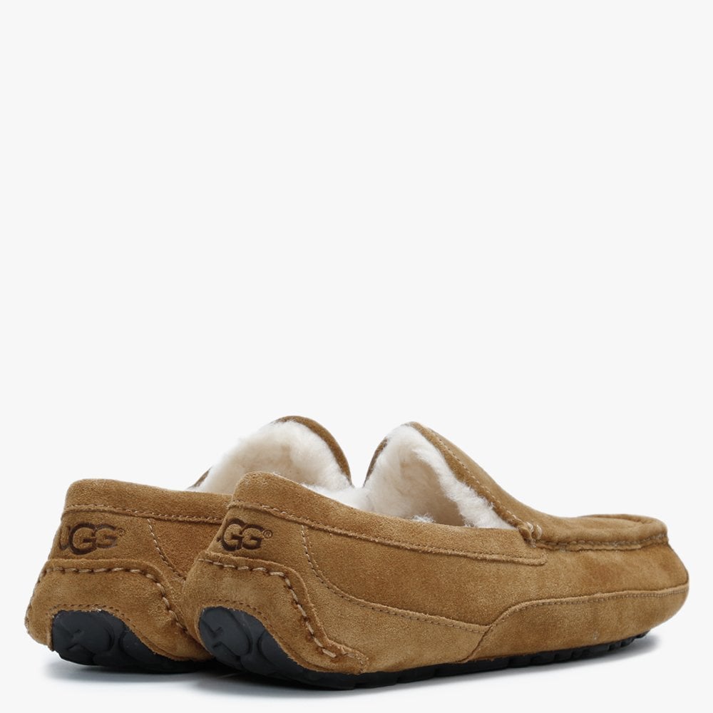 Men’s Ascot Chestnut Suede Shearling Slippers