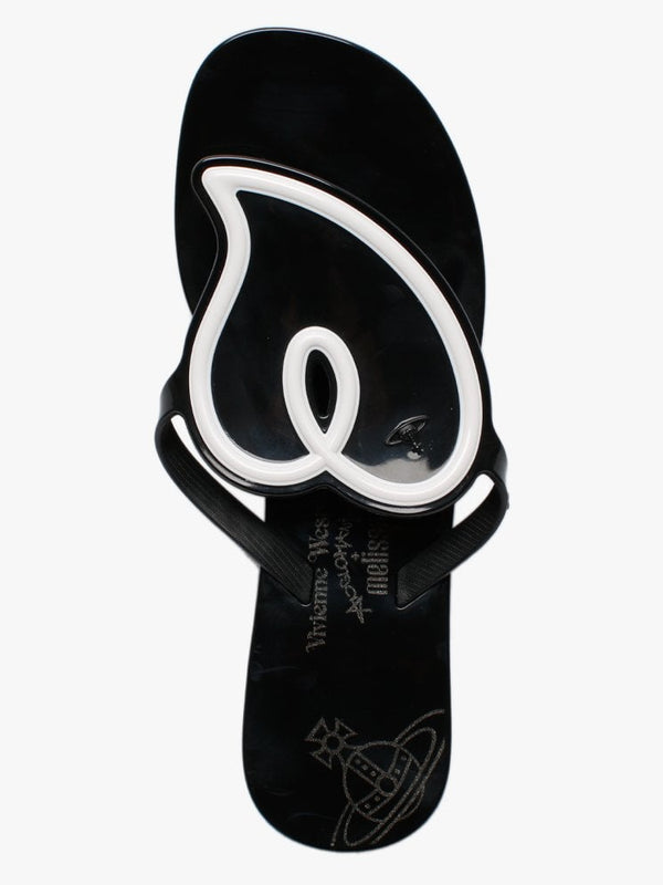 x Melissa Sun Heart Black Contrast Flip Flops