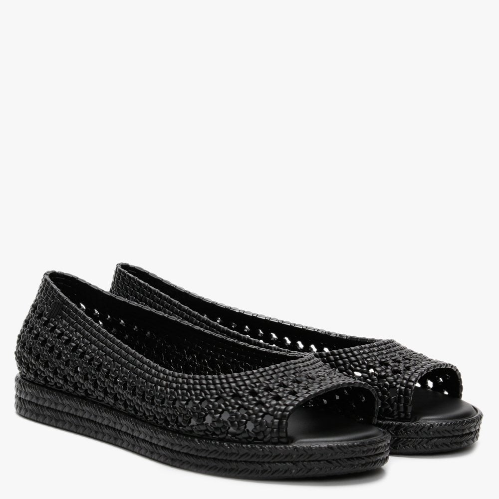 x Jason Wu Camilla Black Woven Peep Toe Pumps