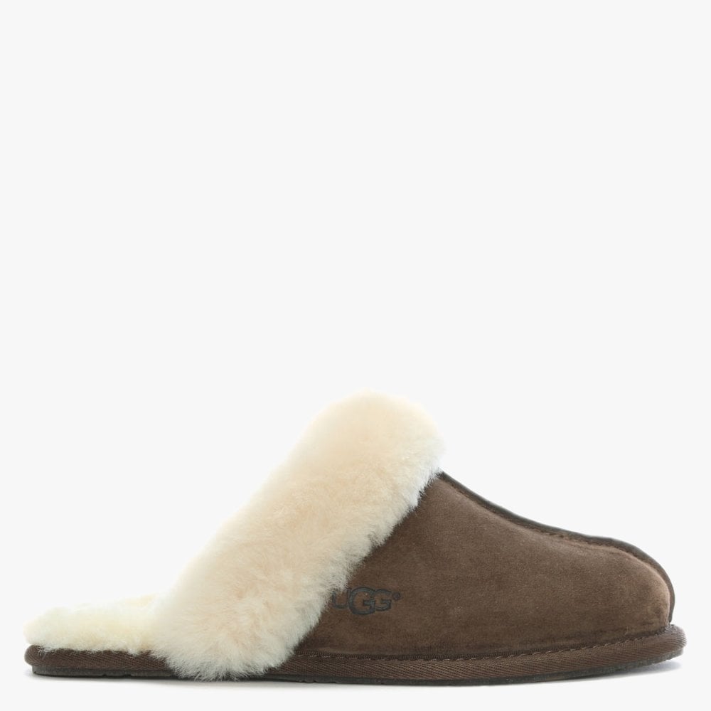 Scuffette Espresso Suede Shearling Slippers