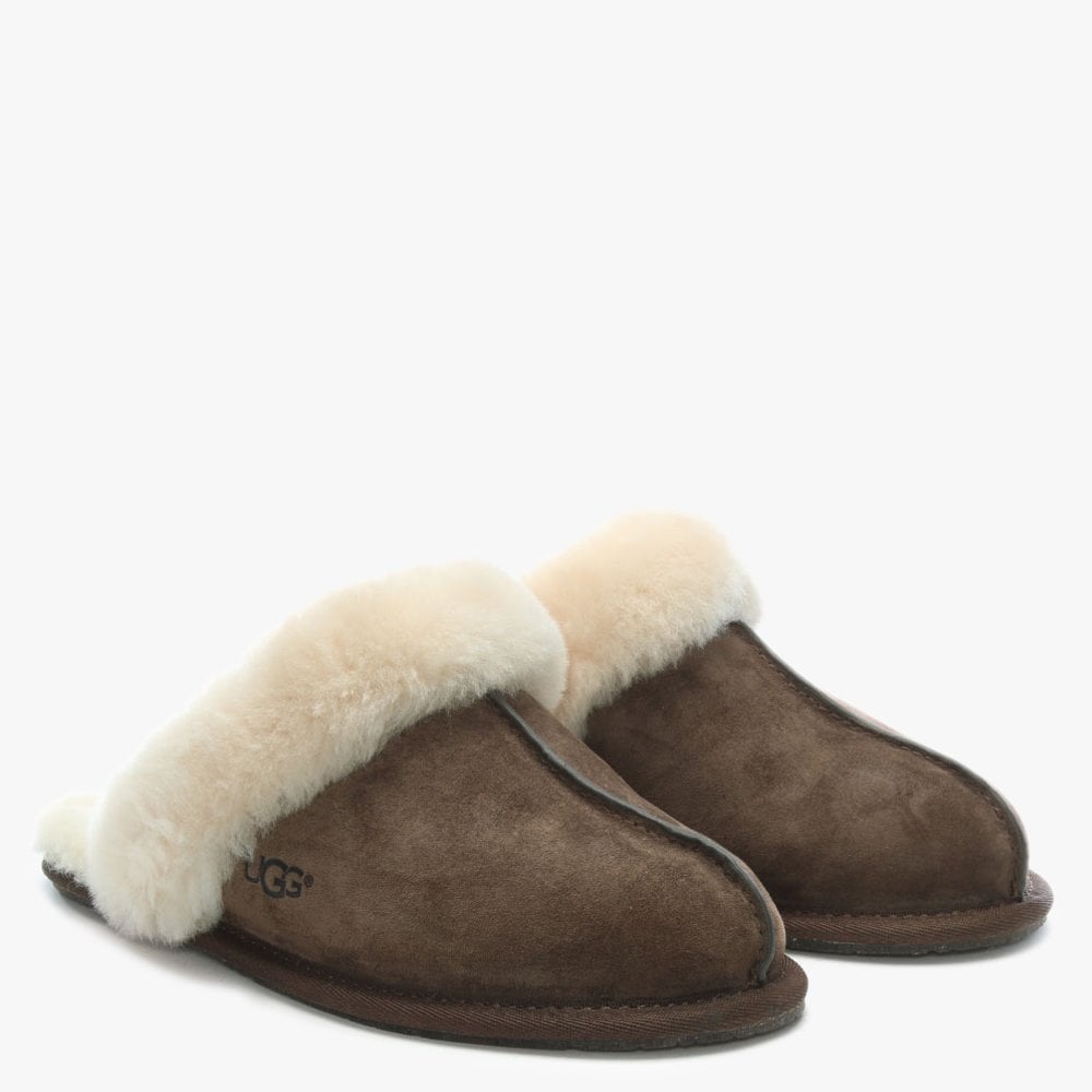 Women's Scuffette Espresso Suede Shearling Slippers