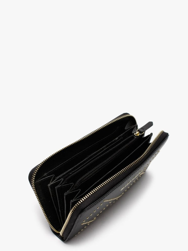 Mandolino Black Studded Zip Around Wallet