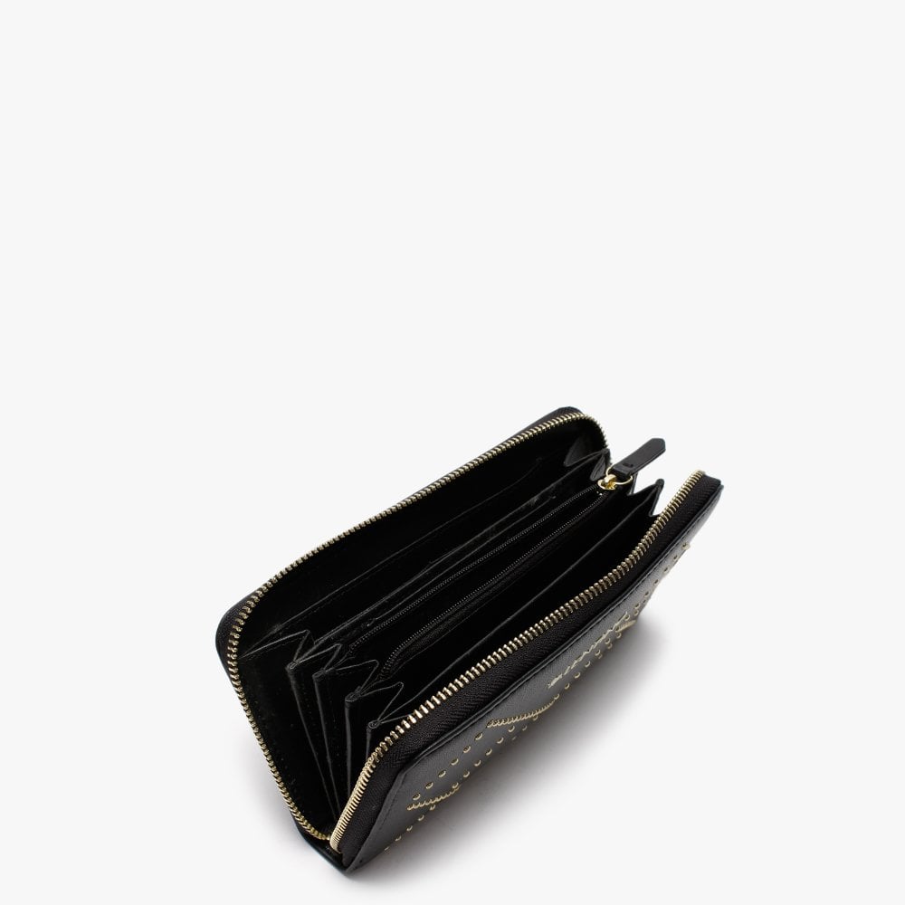 Mandolino Black Studded Zip Around Wallet