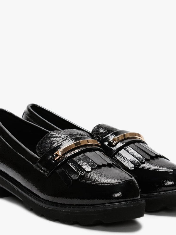 Edeena Black Patent Fringed Loafers