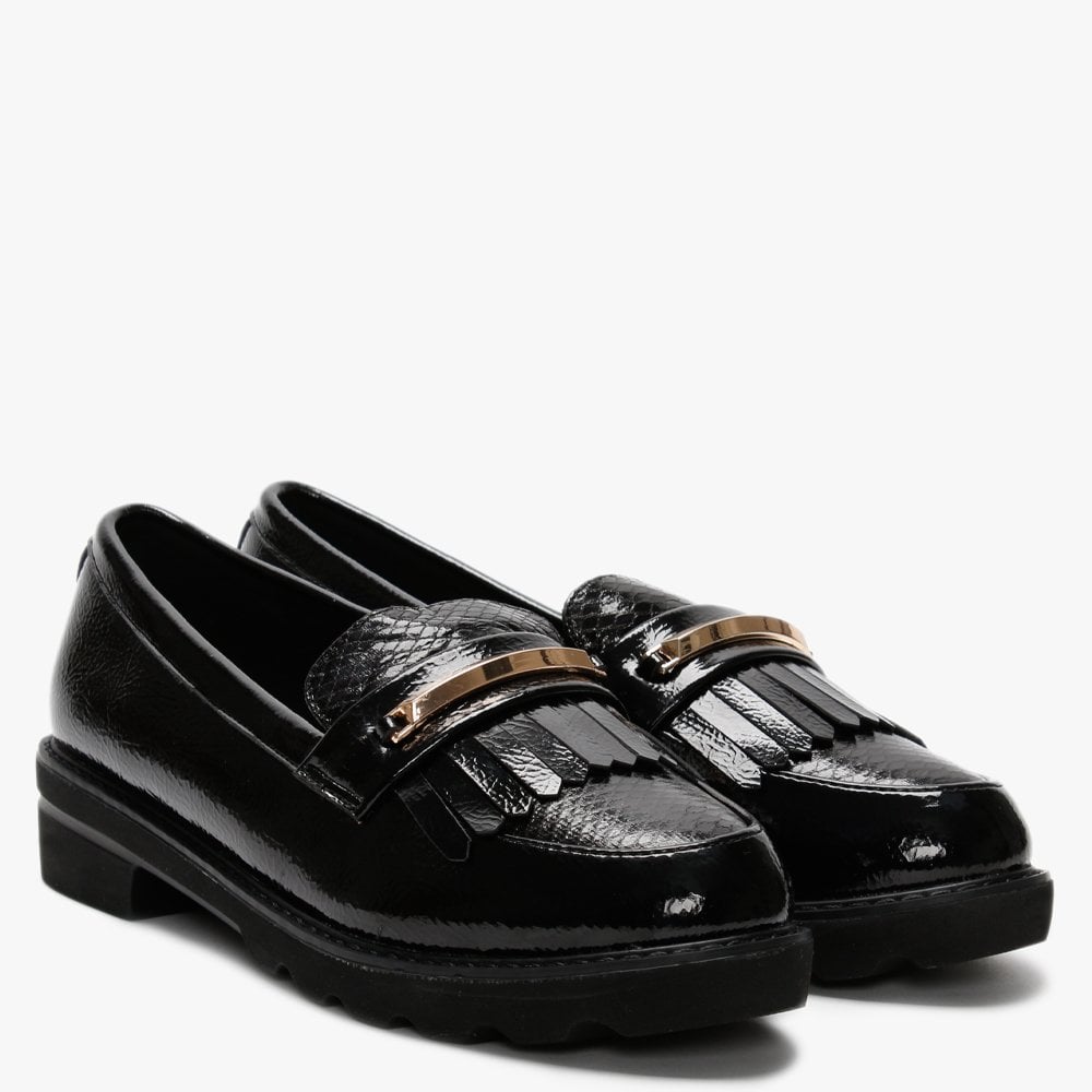 Edeena Black Patent Fringed Loafers