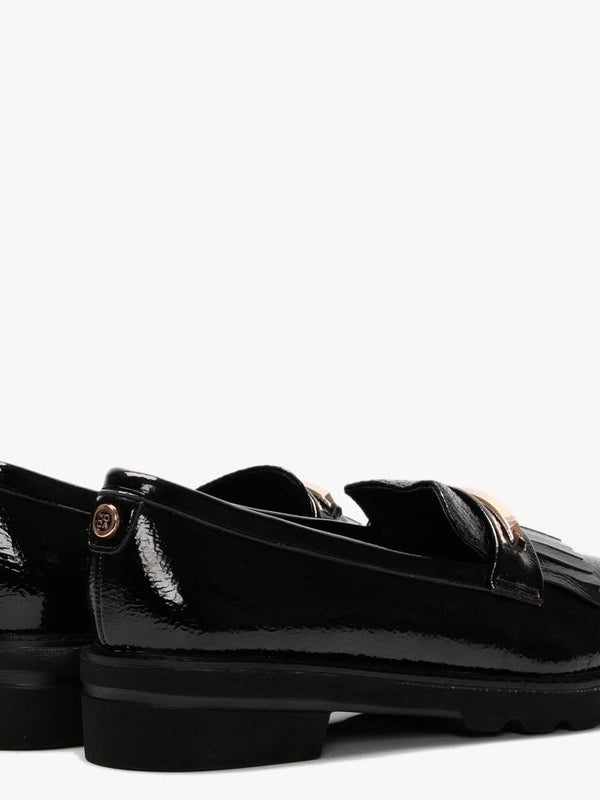 Edeena Black Patent Fringed Loafers