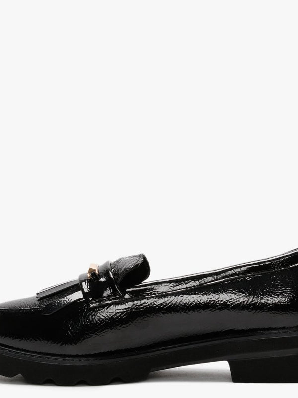 Edeena Black Patent Fringed Loafers