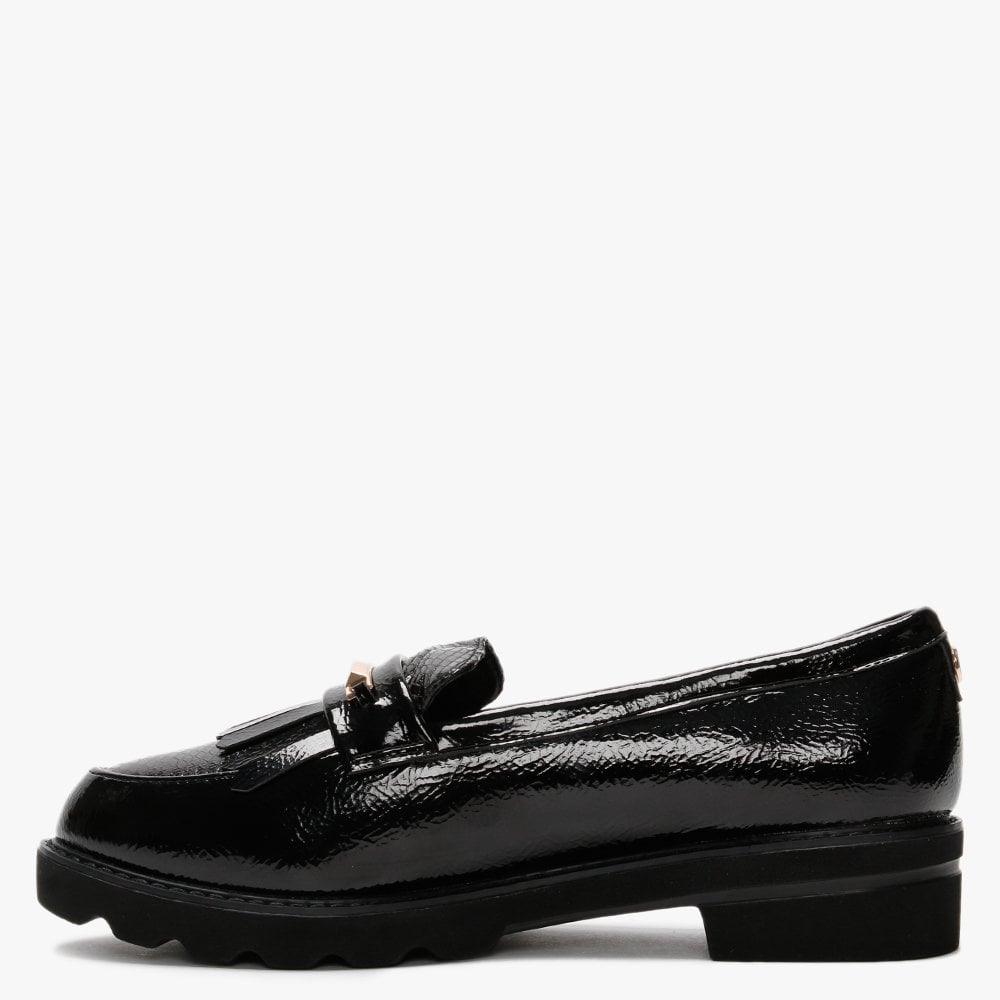 Edeena Black Patent Fringed Loafers