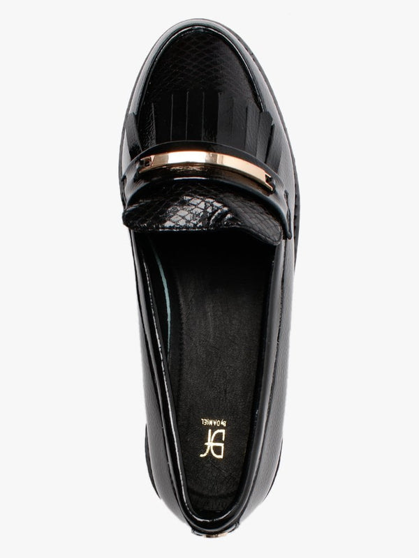 Edeena Black Patent Fringed Loafers