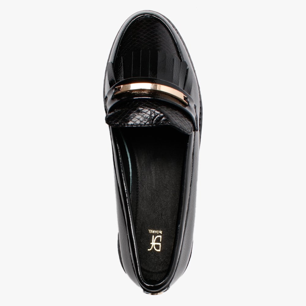 Edeena Black Patent Fringed Loafers