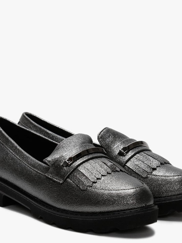 Edeena Pewter Fringed Loafers