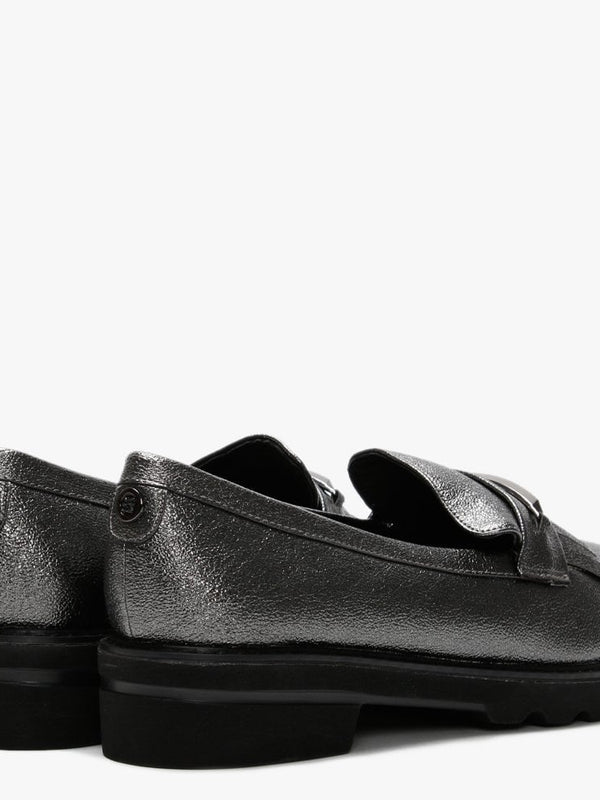 Edeena Pewter Fringed Loafers