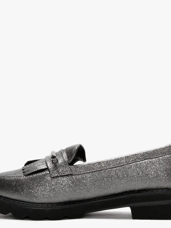 Edeena Pewter Fringed Loafers