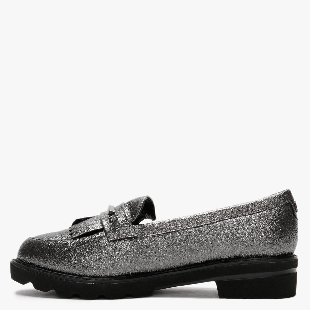Edeena Pewter Fringed Loafers