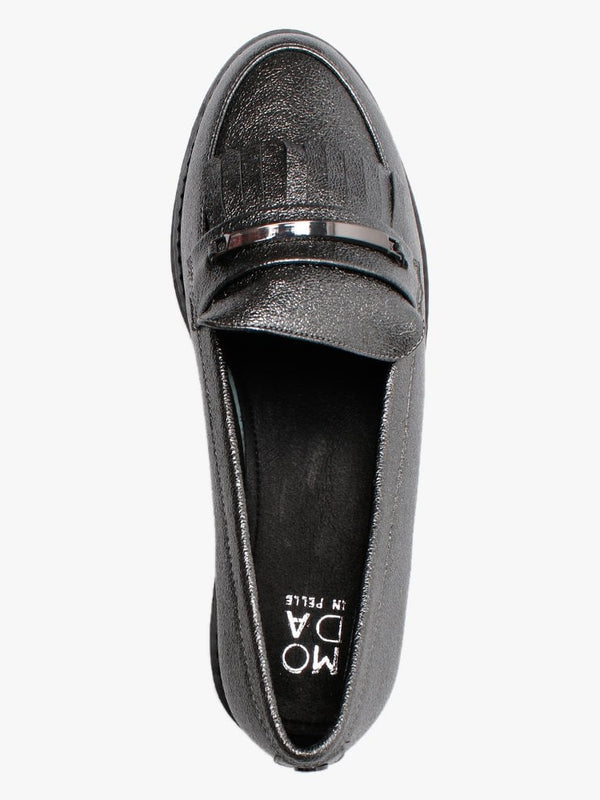 Edeena Pewter Fringed Loafers