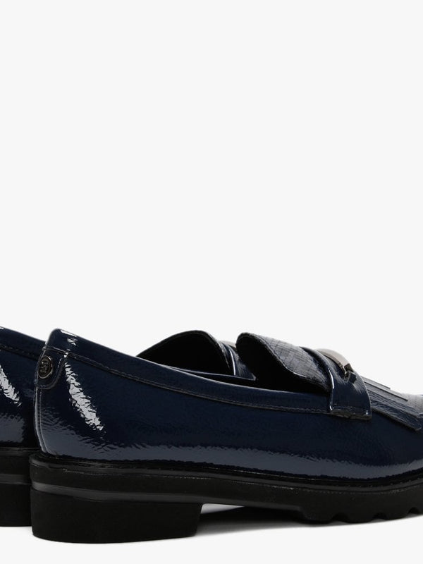 Edeena Navy Patent Fringed Loafers