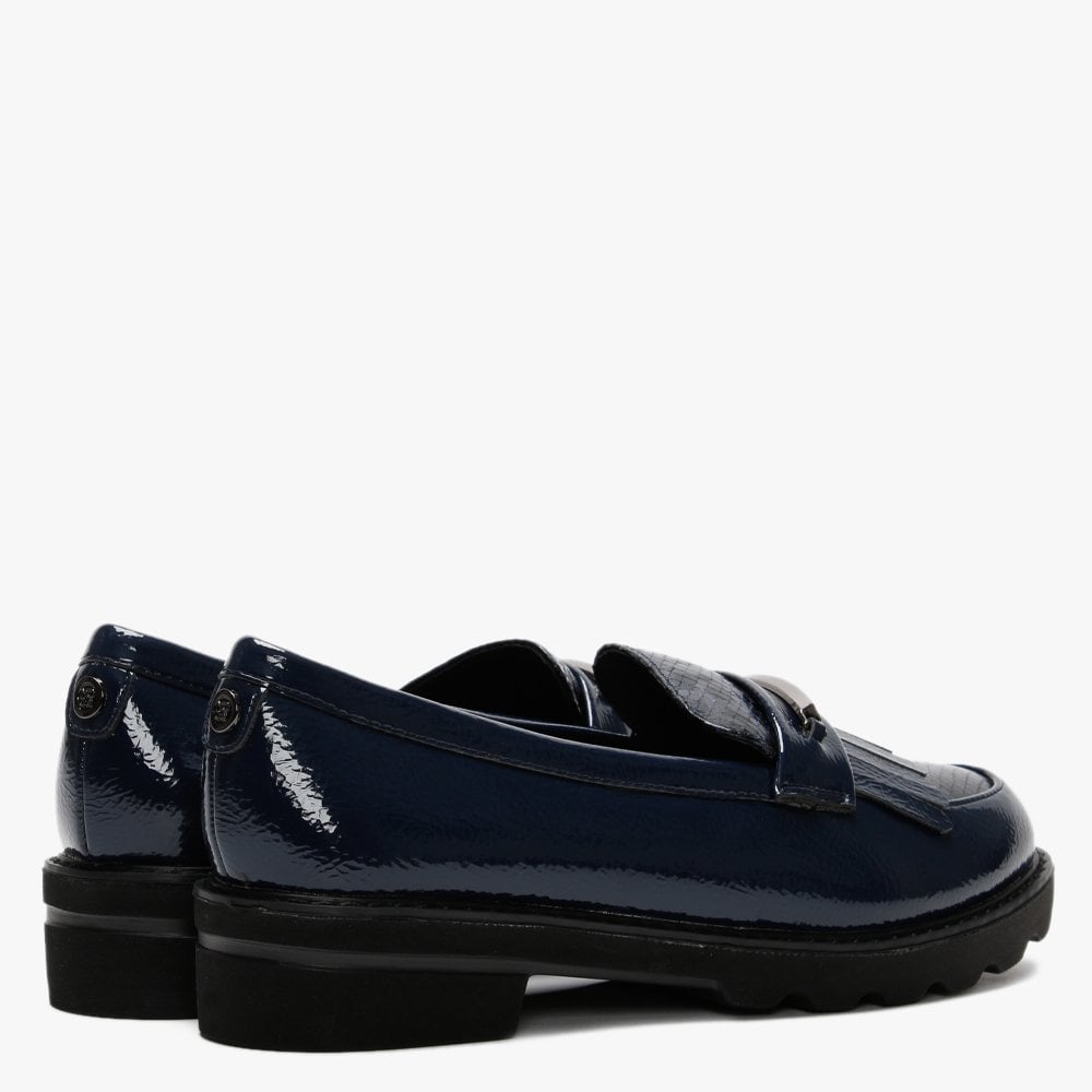 Edeena Navy Patent Fringed Loafers