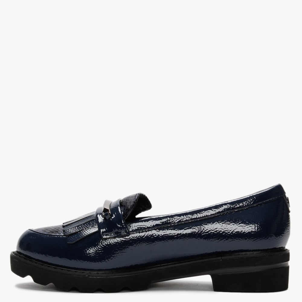Edeena Navy Patent Fringed Loafers