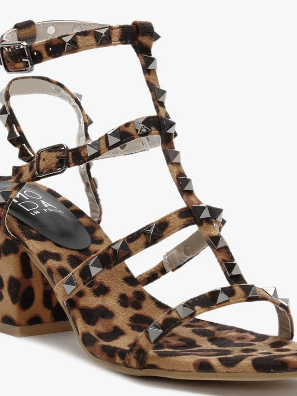 Mima Leopard Studded Block Heel Sandals