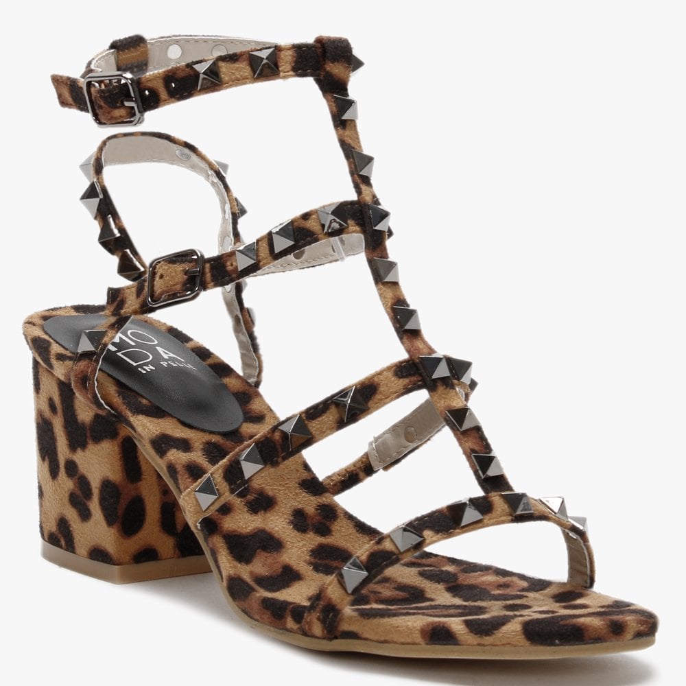 Mima Leopard Studded Block Heel Sandals