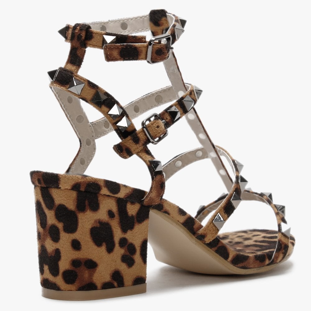 Mima Leopard Studded Block Heel Sandals