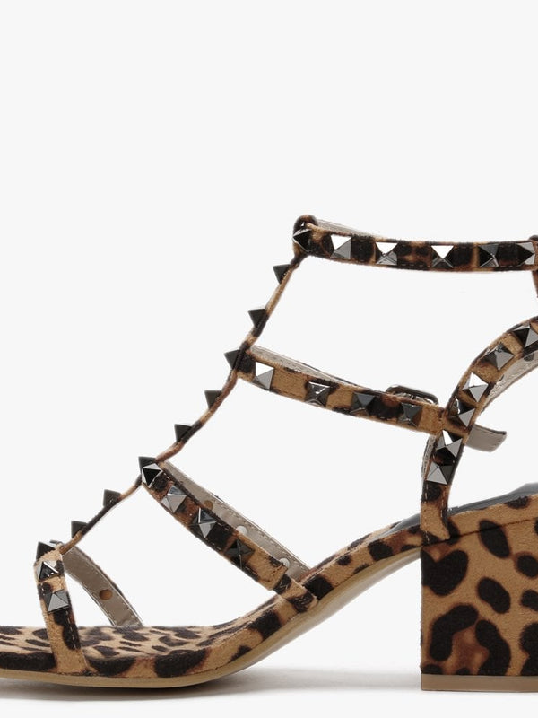 Mima Leopard Studded Block Heel Sandals