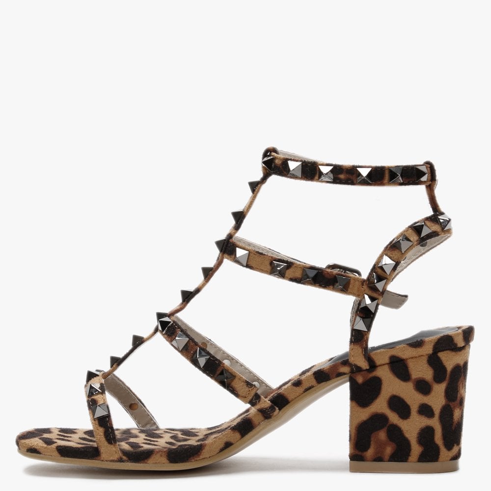 Mima Leopard Studded Block Heel Sandals