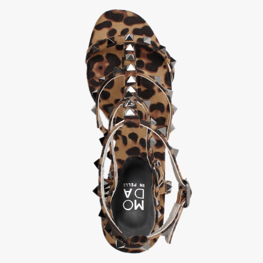 Mima Leopard Studded Block Heel Sandals